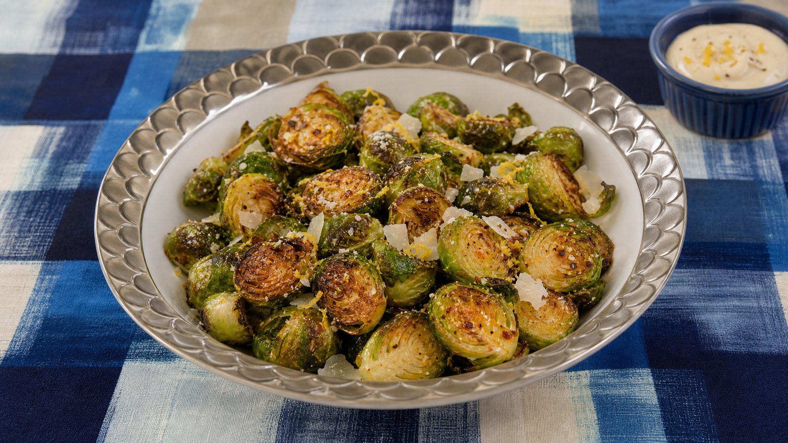 Air Fryer Brussels Sprouts finished and ready to serve