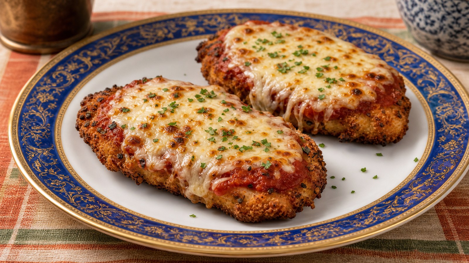 Air Fryer Chicken Parmesan finished and ready to serve