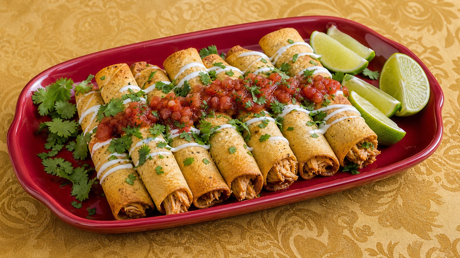 Air Fryer Chicken Taquitos finished and ready to serve