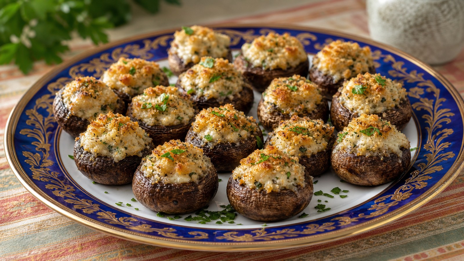 Air Fryer Stuffed Mushrooms finished and ready to serve