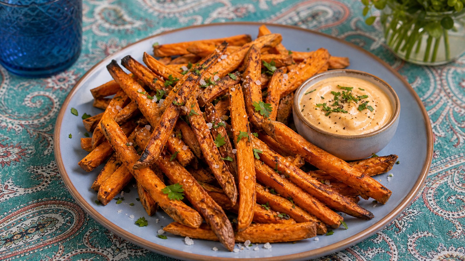 Air Fryer Sweet Potato Fries finished and ready to serve