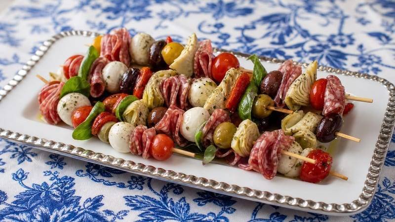 Antipasto Skewers finished and ready to serve
