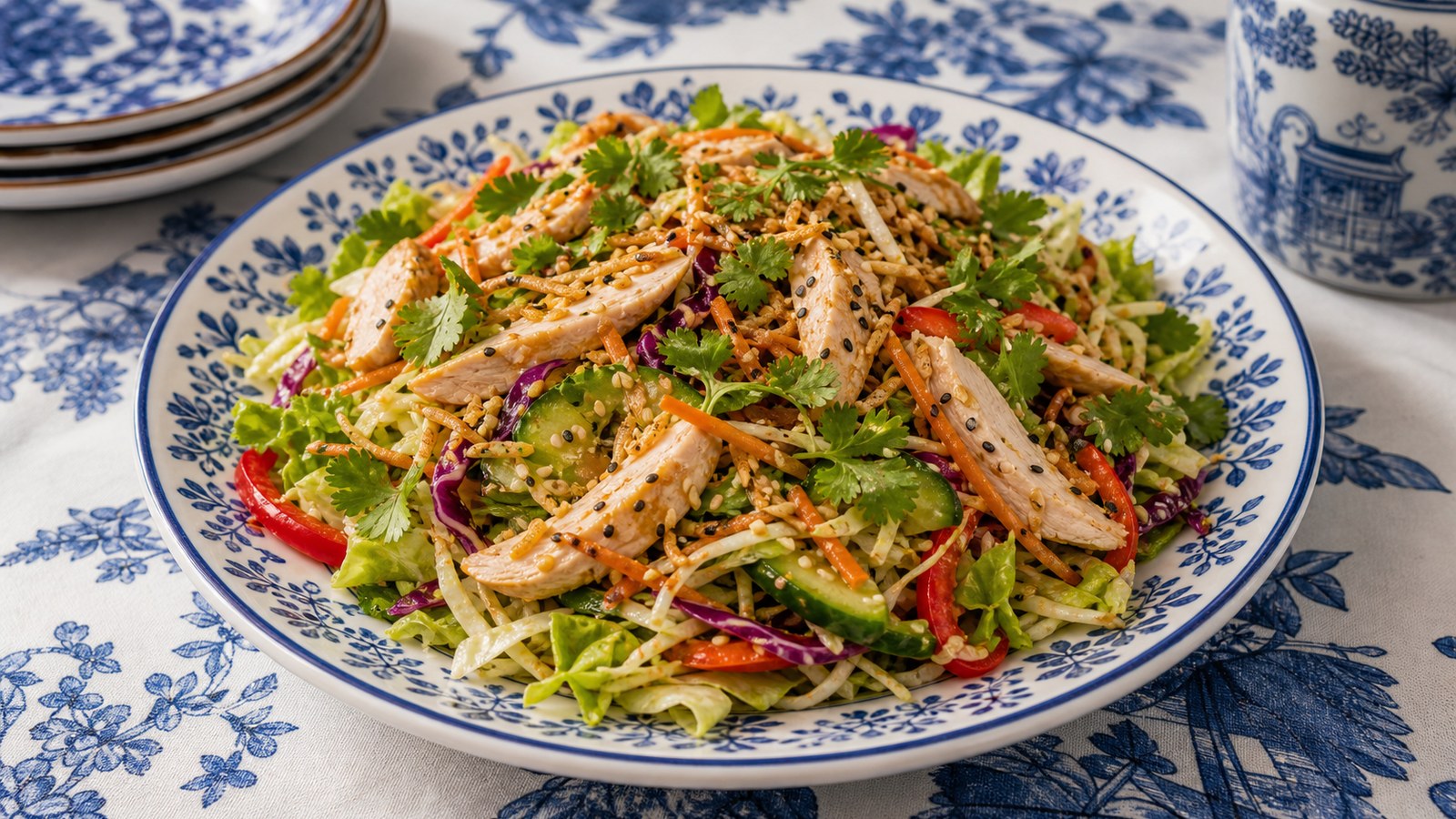 Asian Chicken Crunch Salad finished and ready to serve