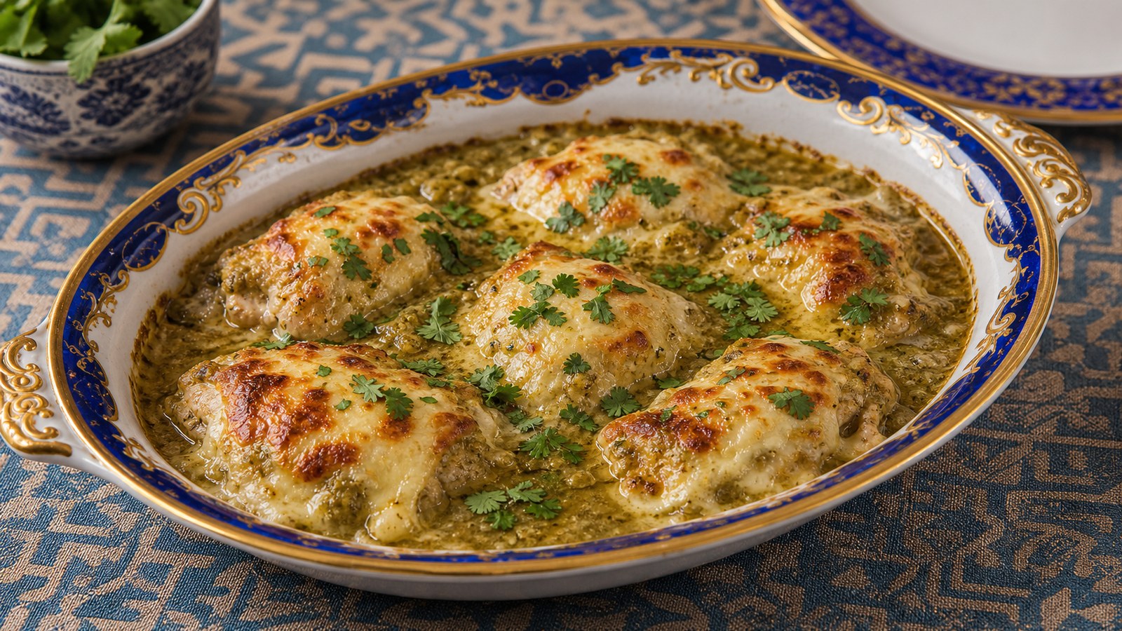 Baked Salsa Verde Chicken finished and ready to serve