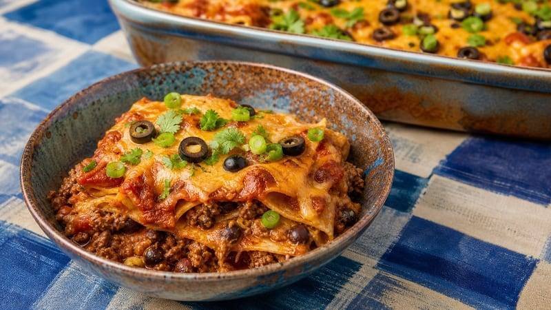 Beef and Bean Enchilada Casserole