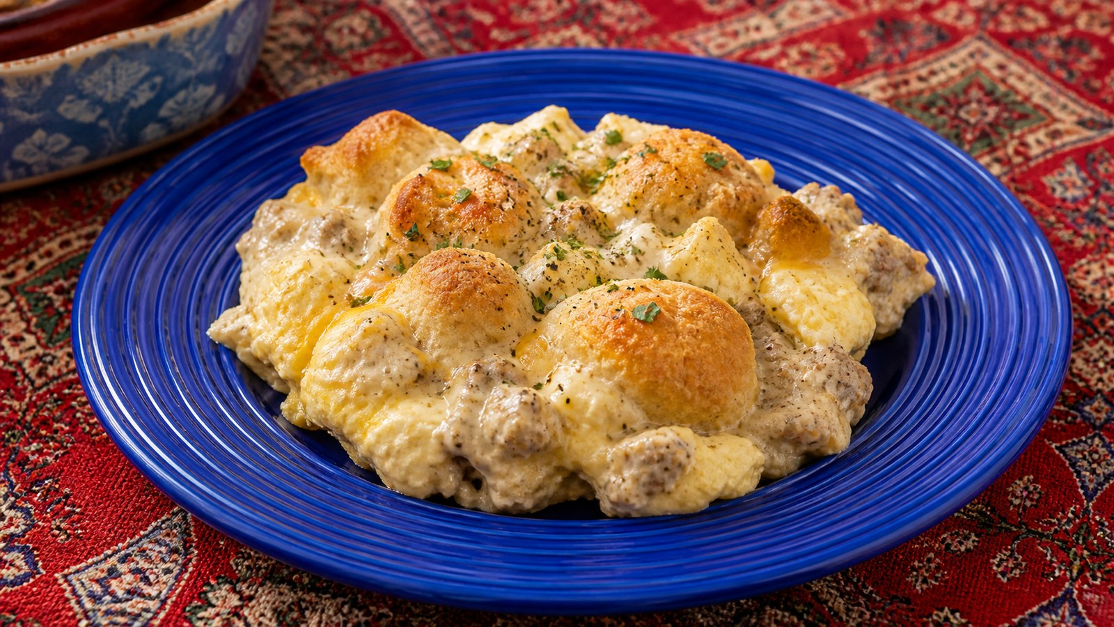 Biscuits and Egg Gravy Bake finished and ready to serve