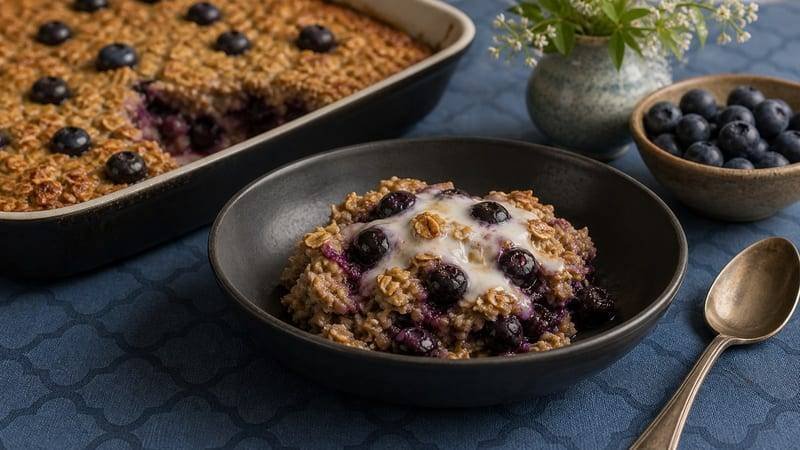 Blueberry Baked Oatmeal finished and ready to serve