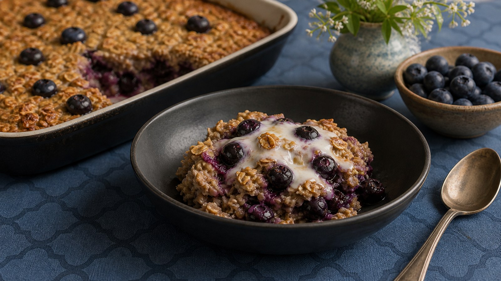 Blueberry Baked Oatmeal finished and ready to serve