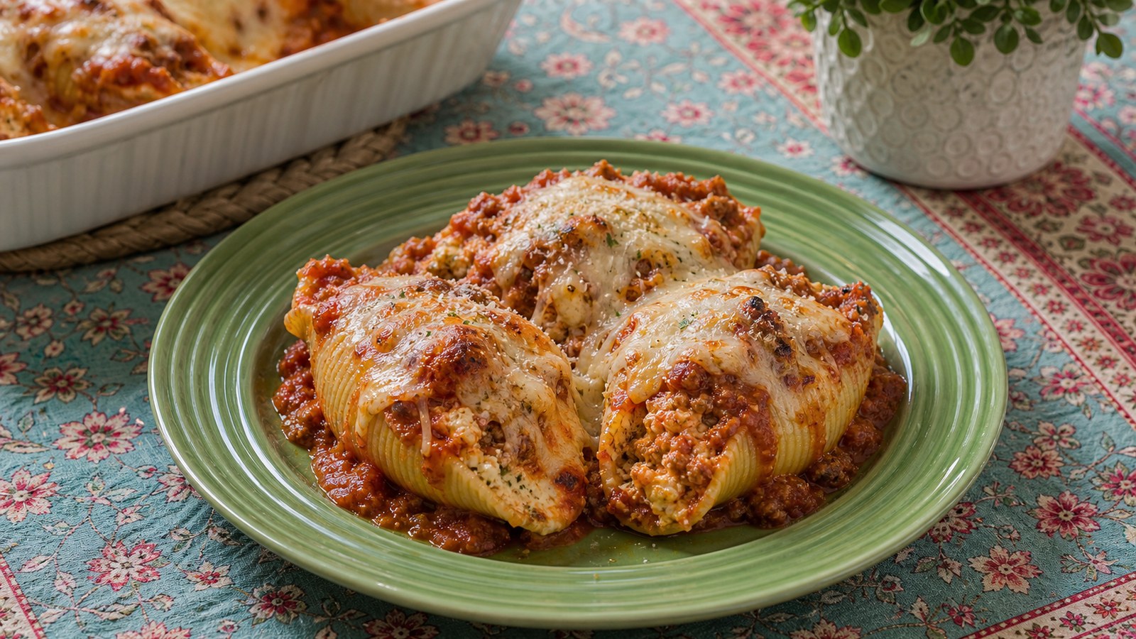 Bolognese Stuffed Shells finished and ready to serve