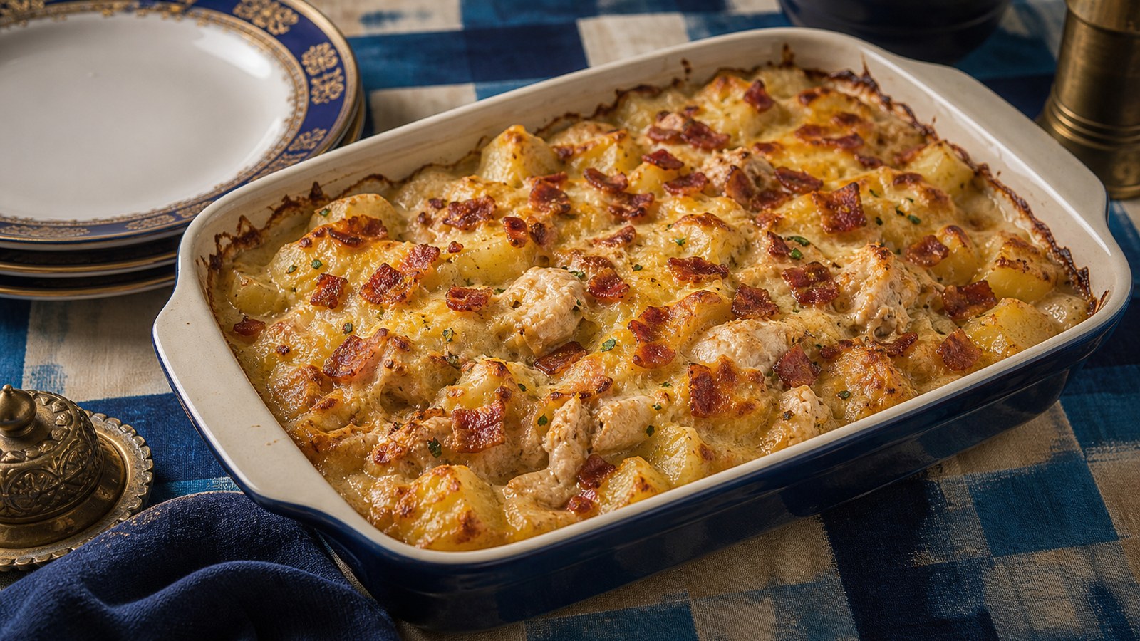 Chicken Bacon Ranch Potato Bake finished and ready to serve