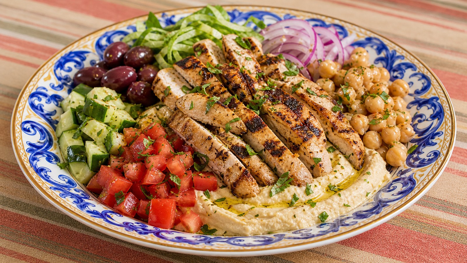 Chicken Hummus Power Bowls finished and ready to serve