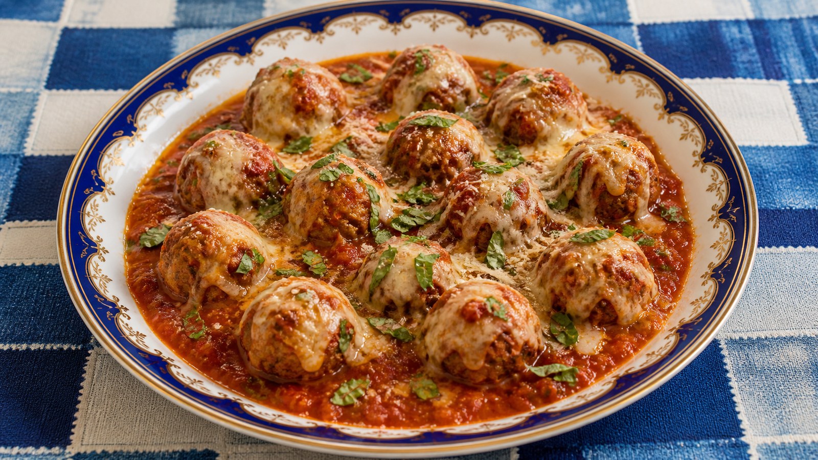 Chicken Parmesan Meatball Skillet finished and ready to serve