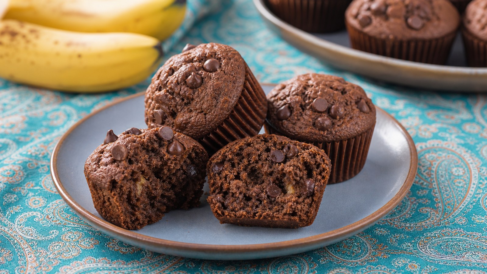 Chocolate Banana Muffins finished and ready to serve