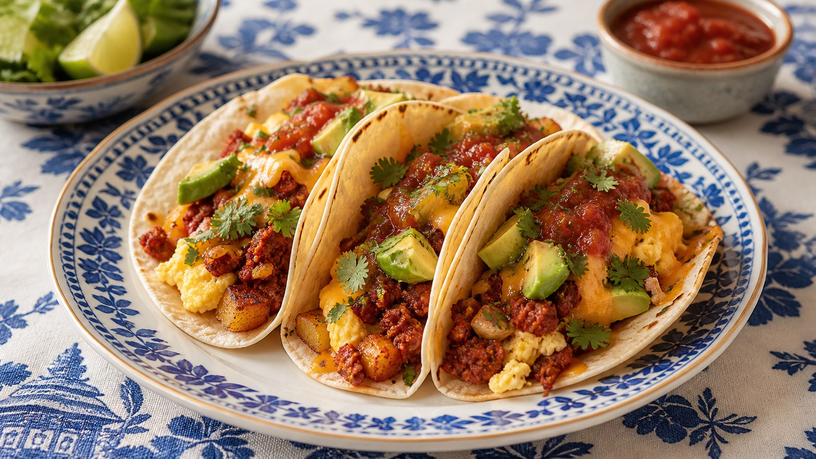 Chorizo Breakfast Tacos finished and ready to serve
