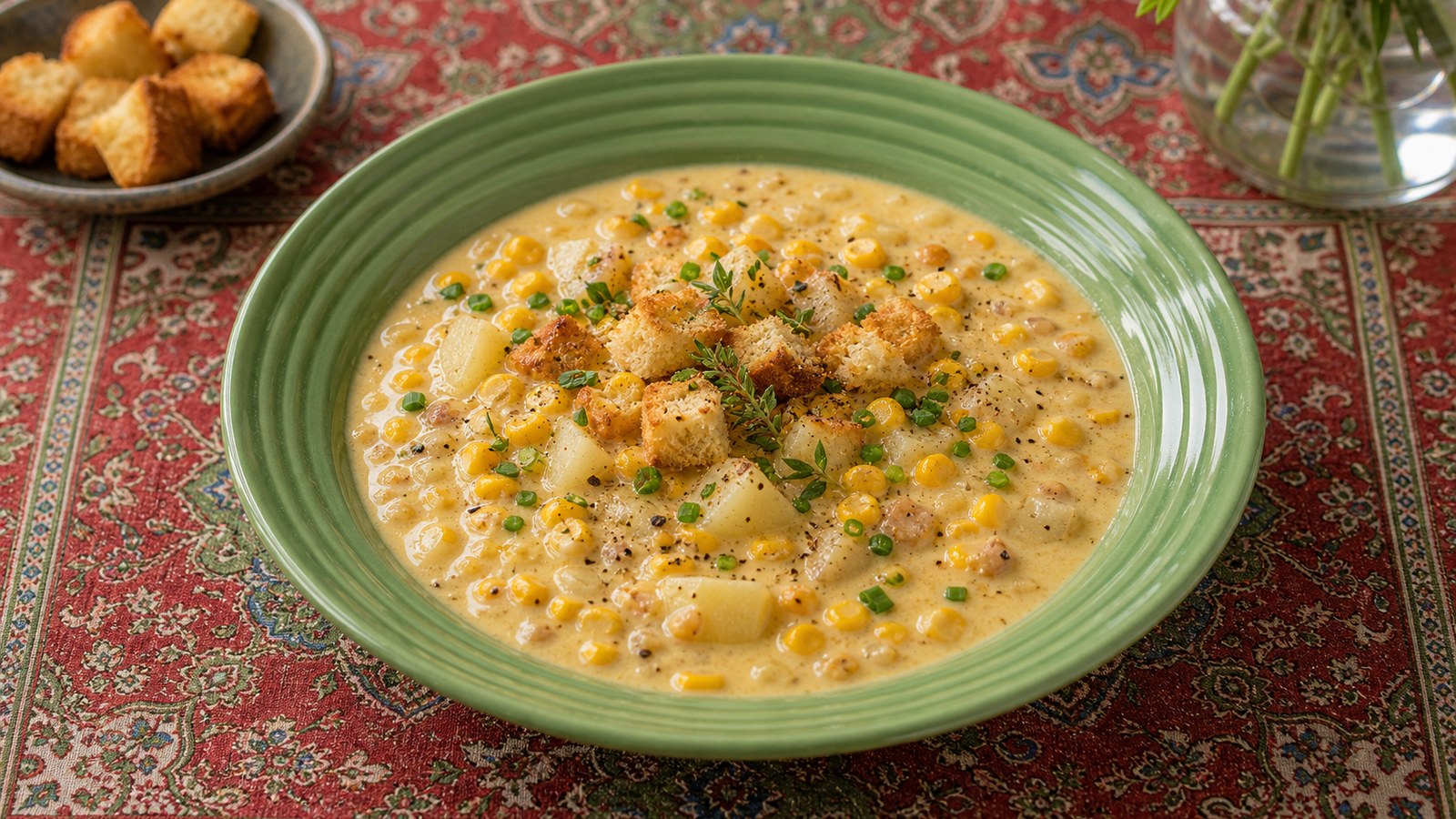 Creamy Corn Chowder finished and ready to serve