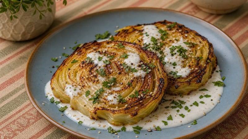 Crispy Cabbage Steaks with Garlic Yogurt