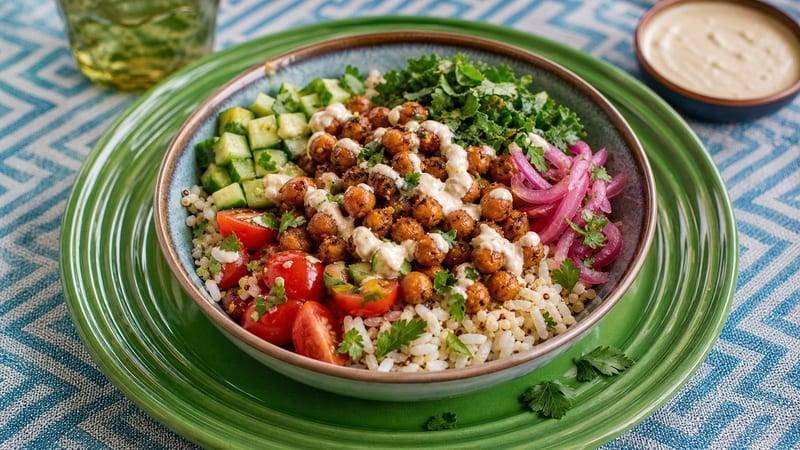 Crispy Chickpea Rice Bowls