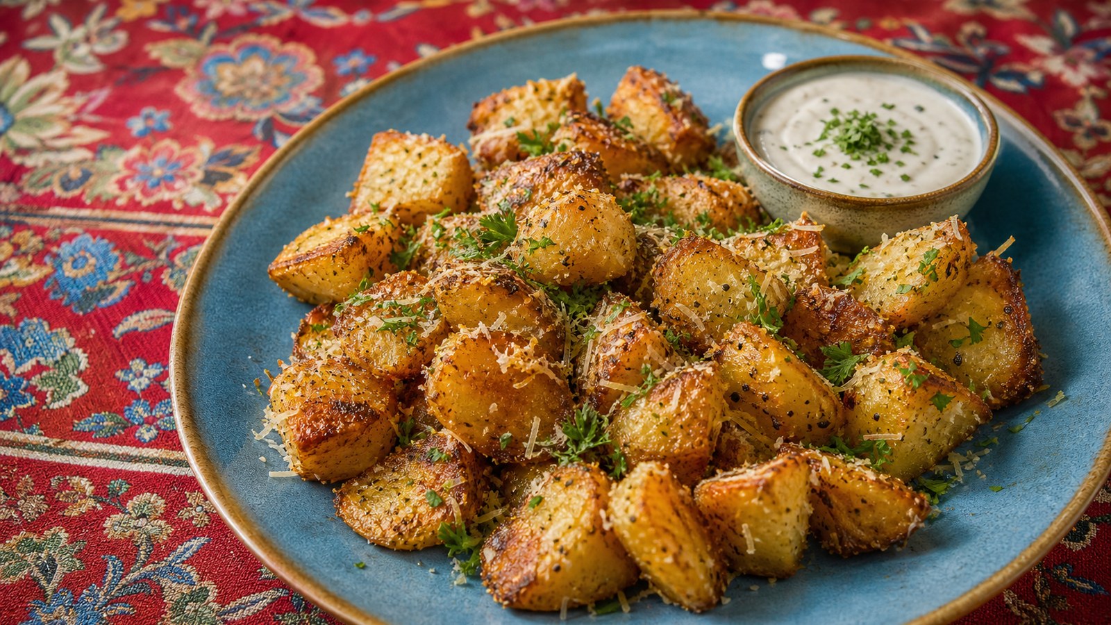 Crispy Parmesan Potatoes finished and ready to serve