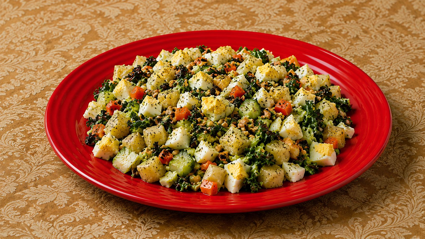 Deviled Egg Potato Salad finished and ready to serve
