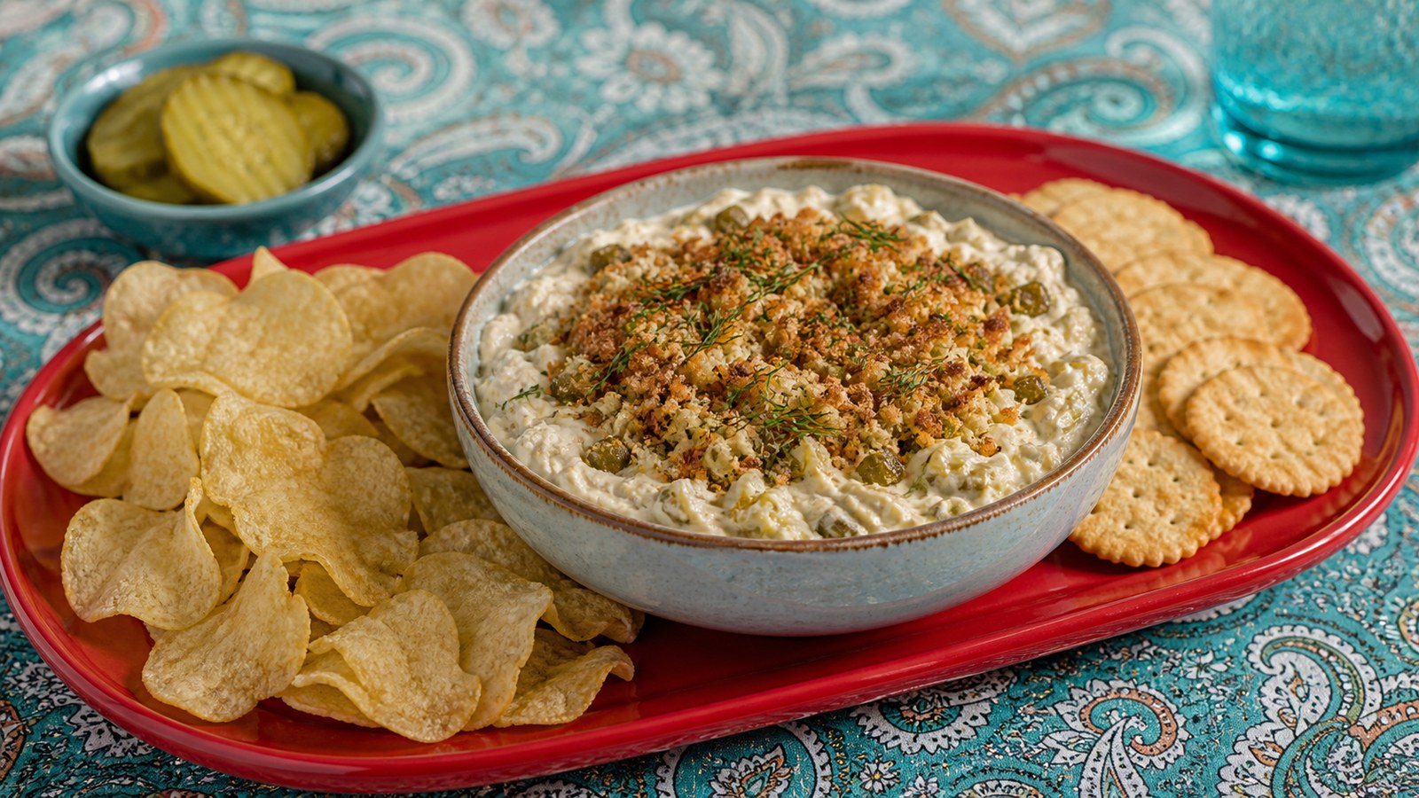 Fried Pickle Dip finished and ready to serve