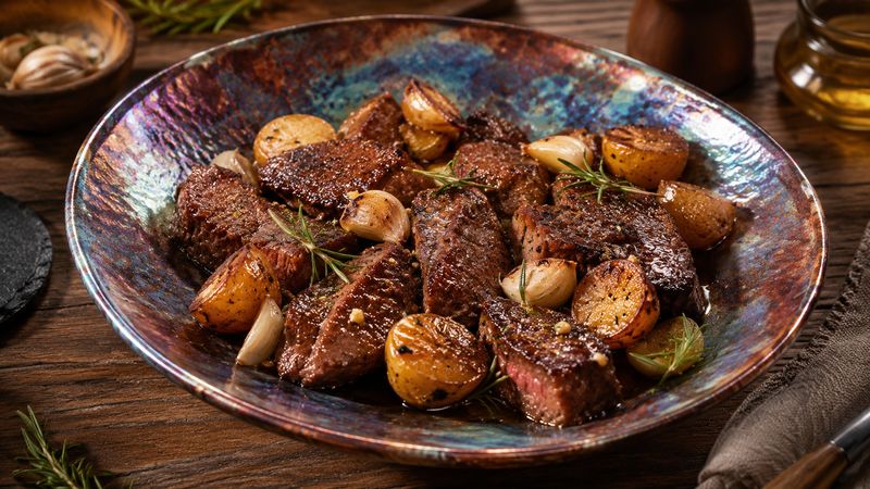 Garlic Butter Steak and Potatoes Skillet finished and ready to serve