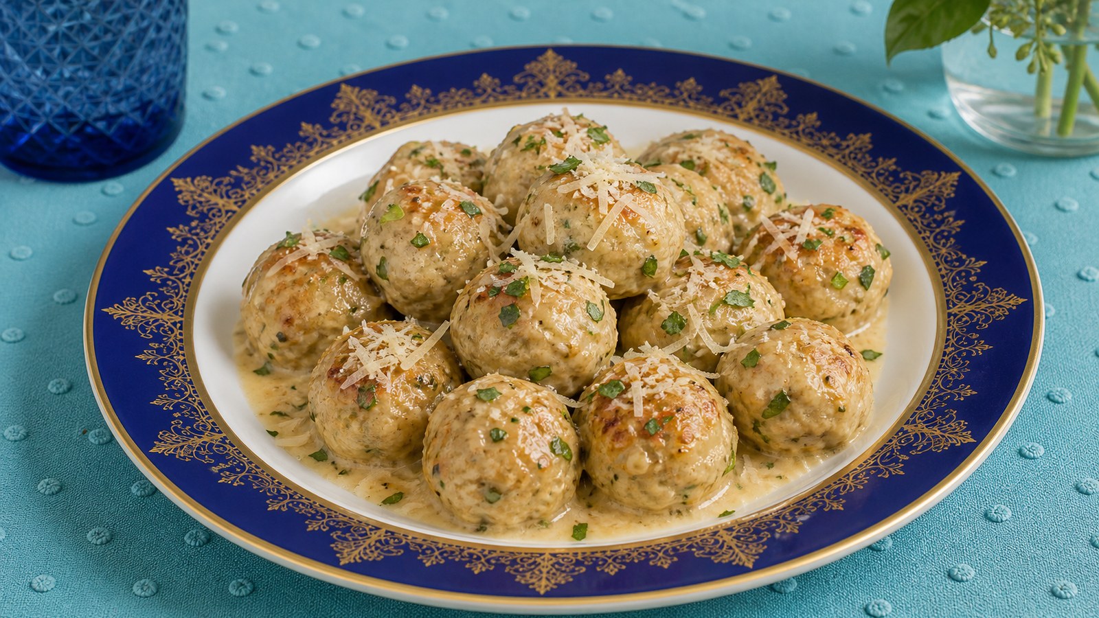 Garlic Parmesan Chicken Meatballs finished and ready to serve