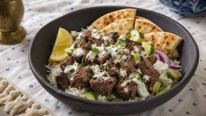 Greek Beef Pita Bowls