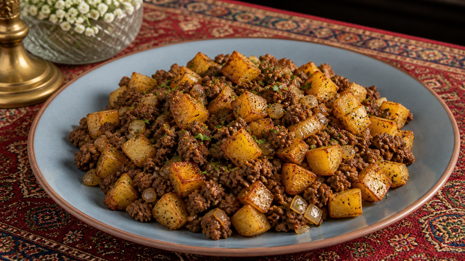 Ground Beef and Potato Hash finished and ready to serve