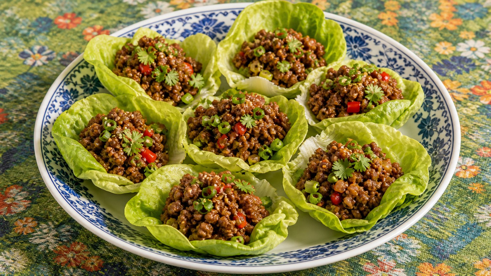 Ground Beef Lettuce Wraps finished and ready to serve