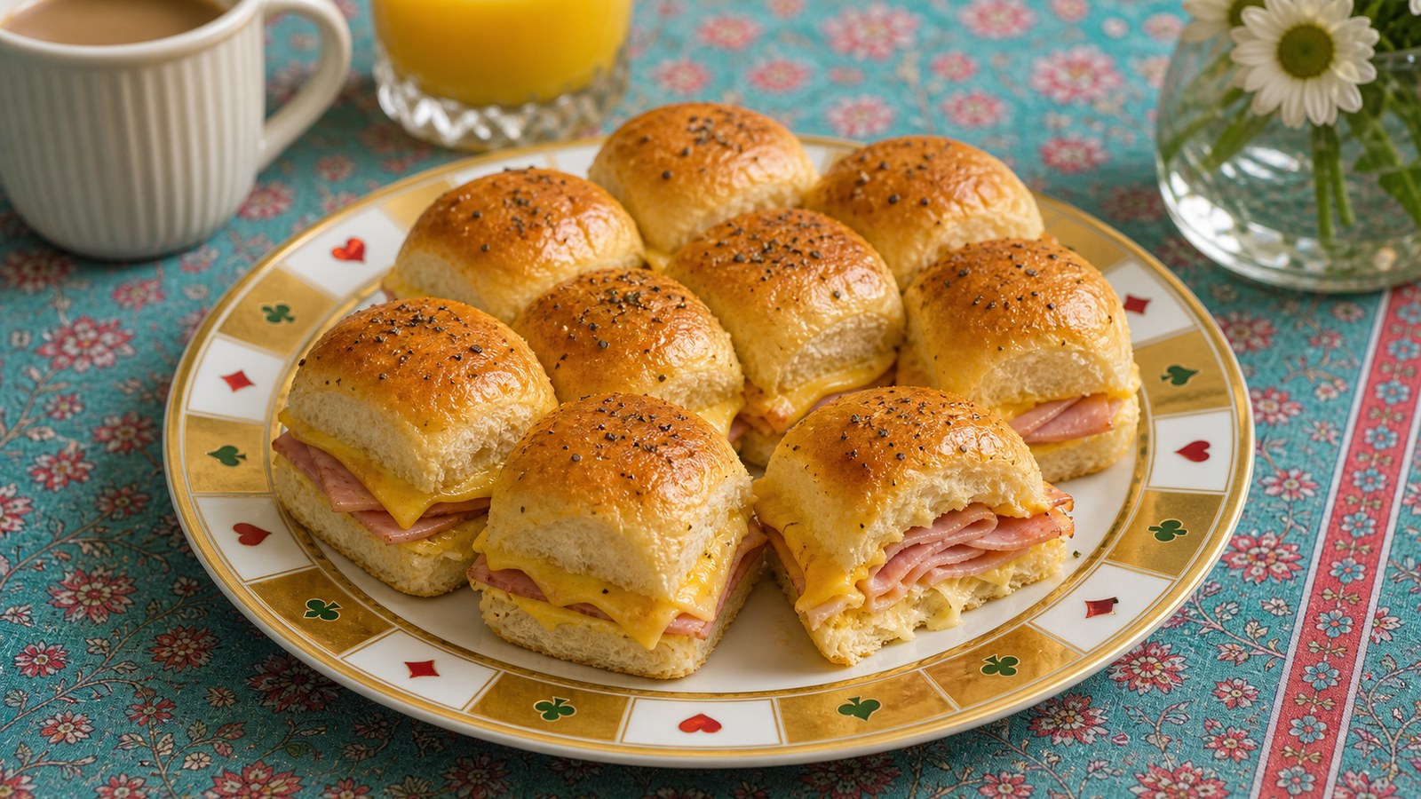 Ham and Cheese Breakfast Sliders finished and ready to serve