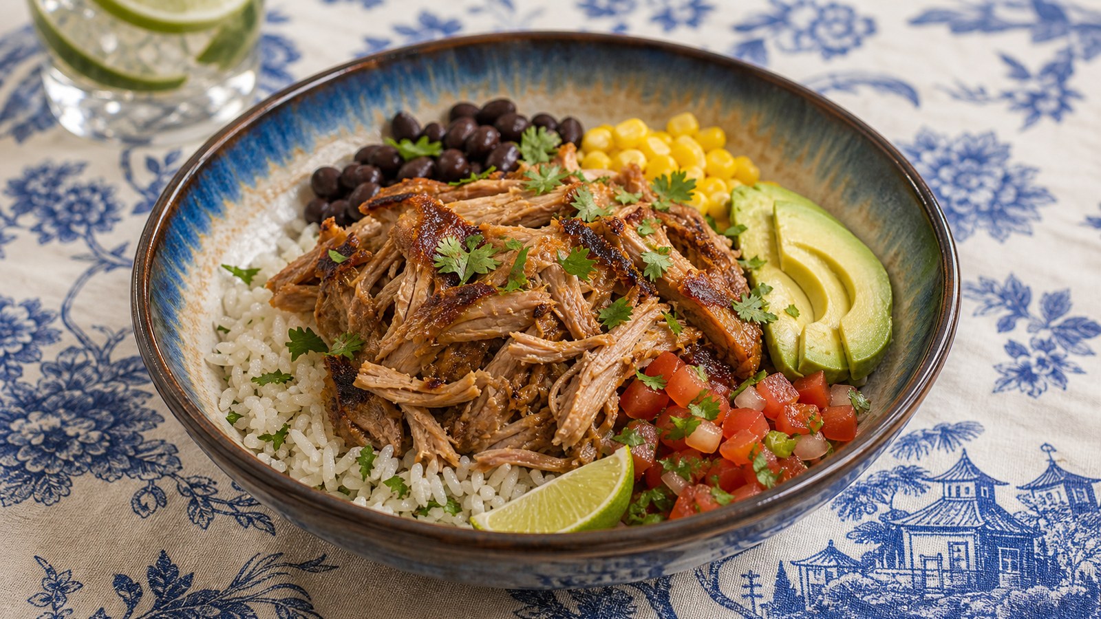 Instant Pot Carnitas Bowls finished and ready to serve