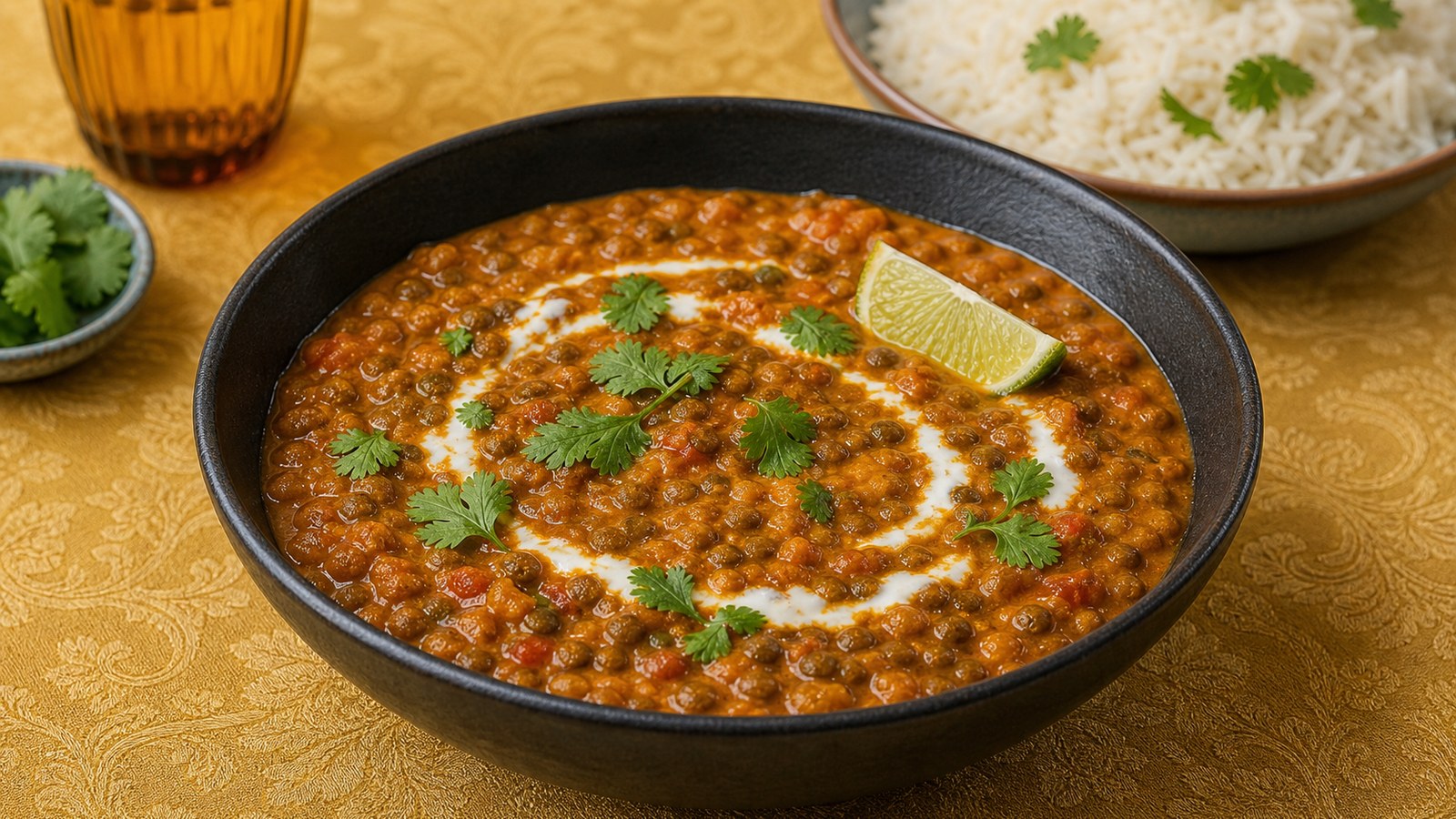 Instant Pot Lentil Curry finished and ready to serve