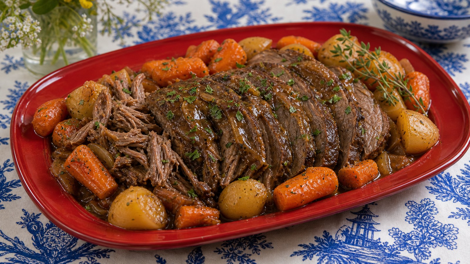 Instant Pot Pot Roast with Carrots finished and ready to serve