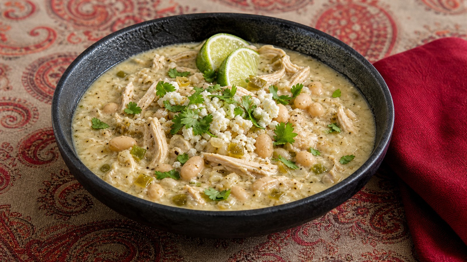 Instant Pot White Chicken Chili finished and ready to serve