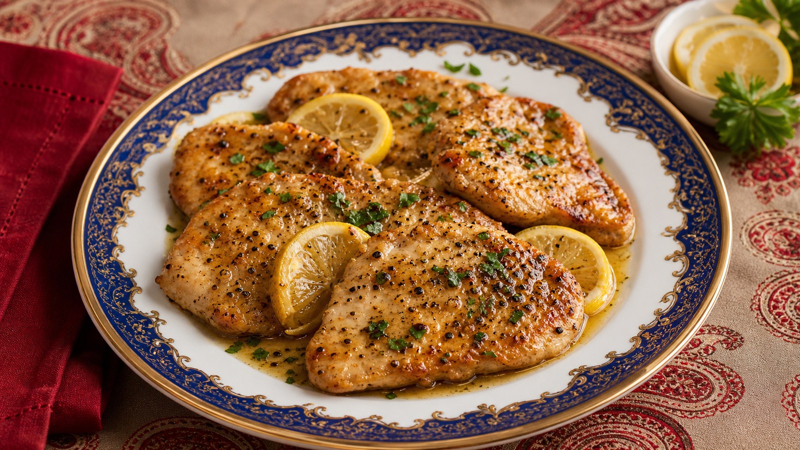 Lemon Pepper Chicken Cutlets finished and ready to serve