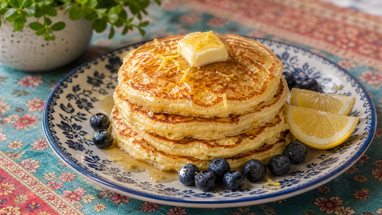 Lemon Ricotta Pancakes finished and ready to serve