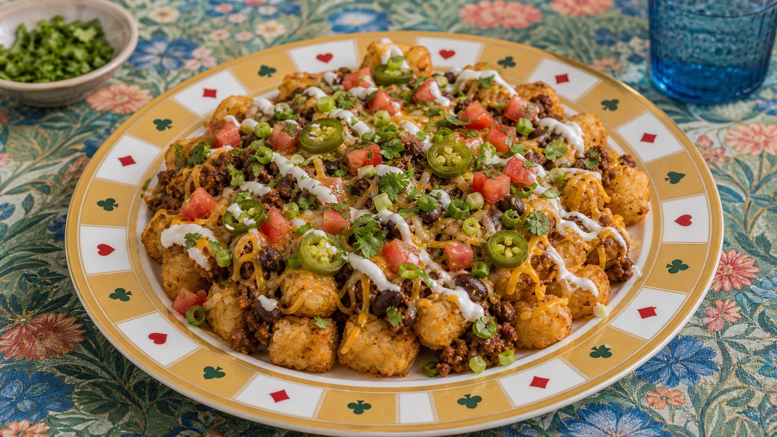 Loaded Tater Tot Nachos finished and ready to serve