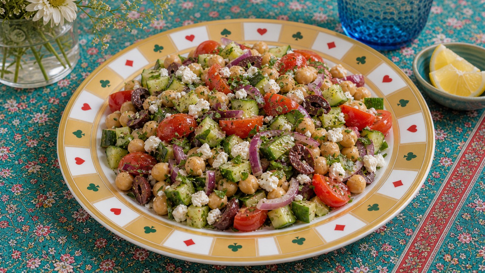 Mediterranean Chickpea Salad finished and ready to serve