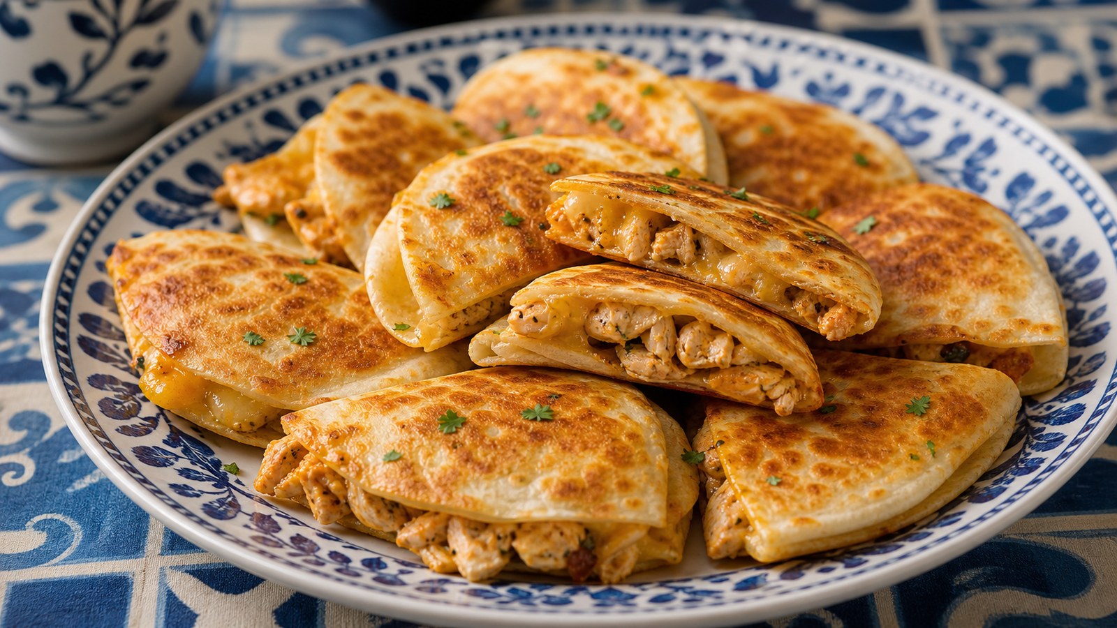 Mini Chicken Quesadillas finished and ready to serve