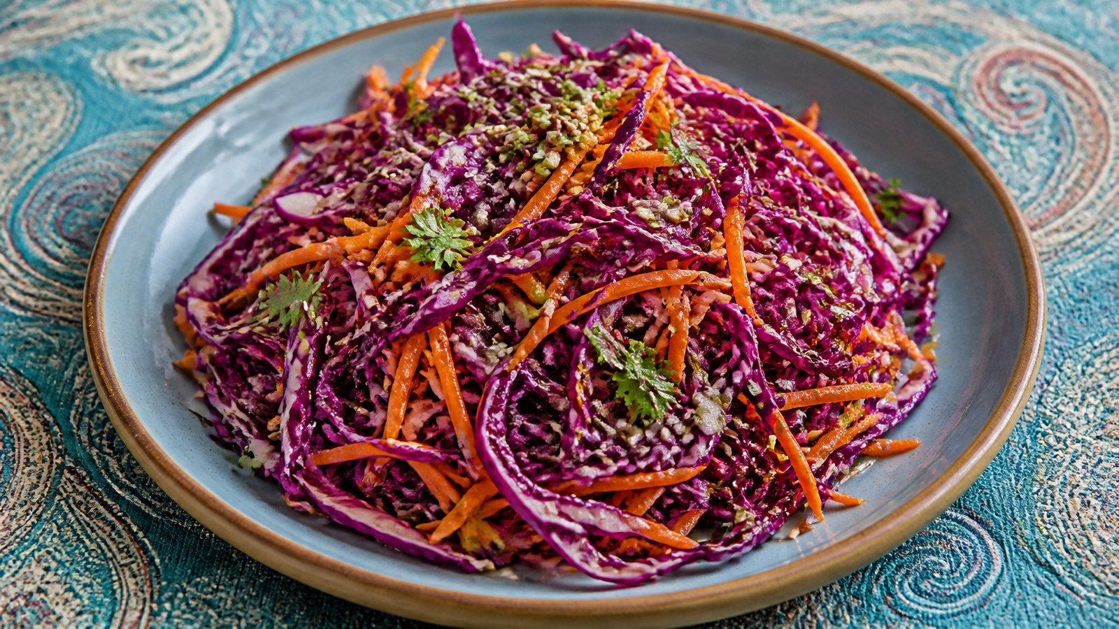 Red Cabbage and Carrot Slaw finished and ready to serve