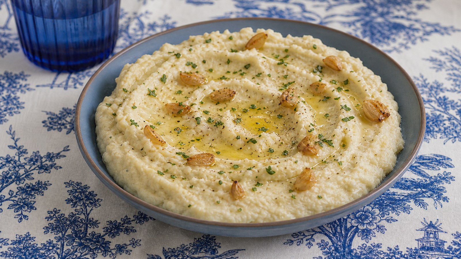 Roasted Garlic Mashed Cauliflower finished and ready to serve