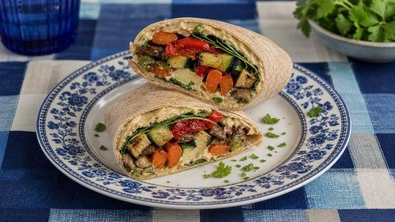 Roasted Vegetable Hummus Wraps