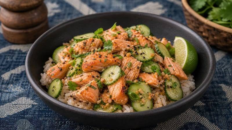 Salmon Rice Bowls with Cucumber