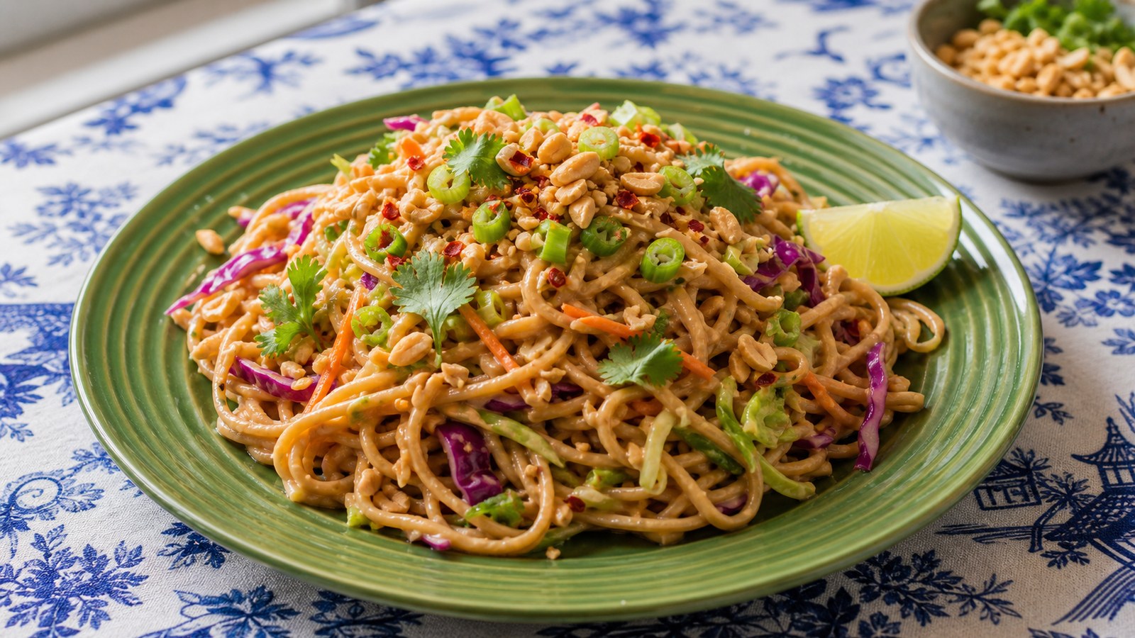 Spicy Peanut Cabbage Noodles finished and ready to serve
