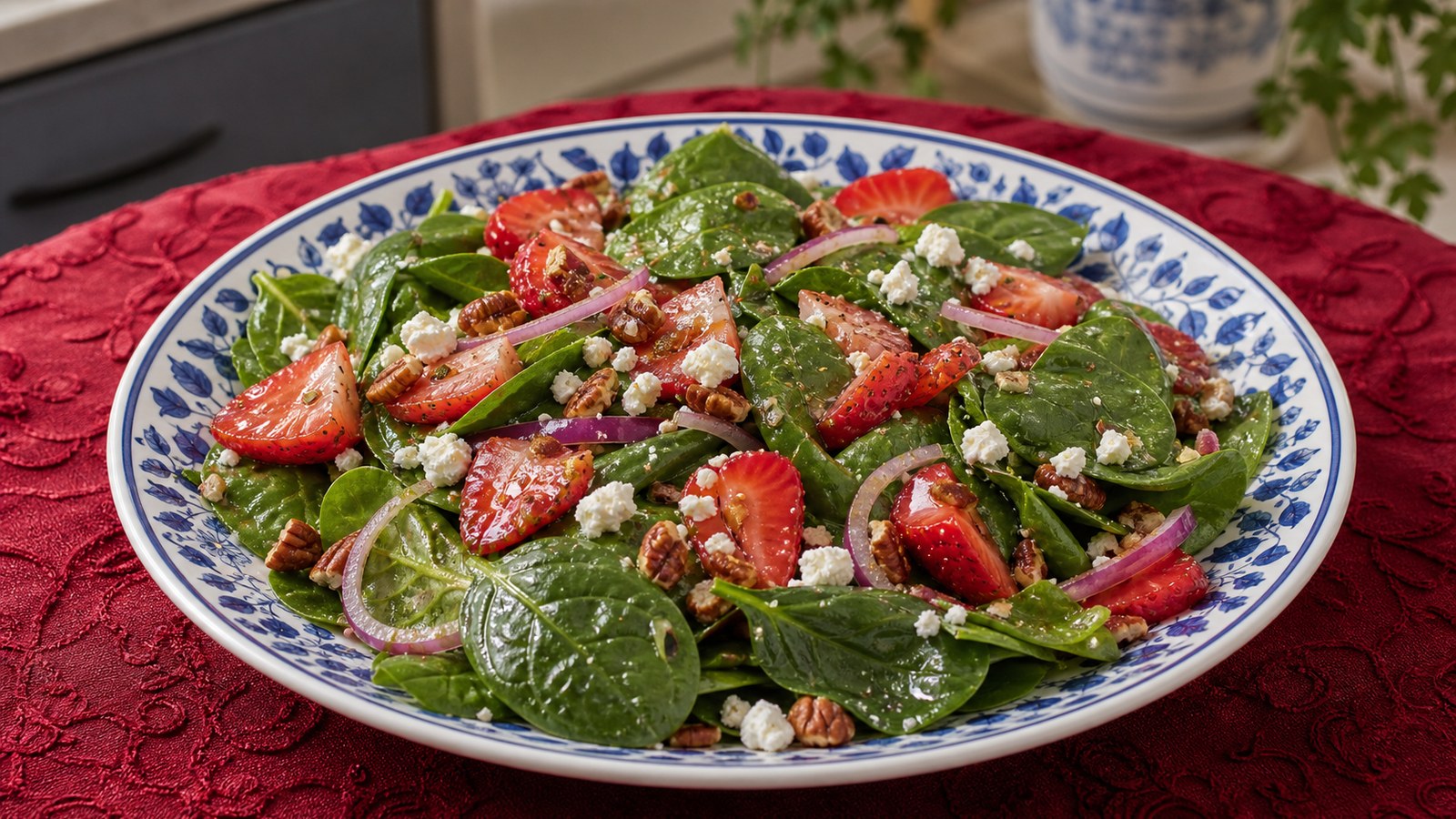 Strawberry Spinach Salad finished and ready to serve