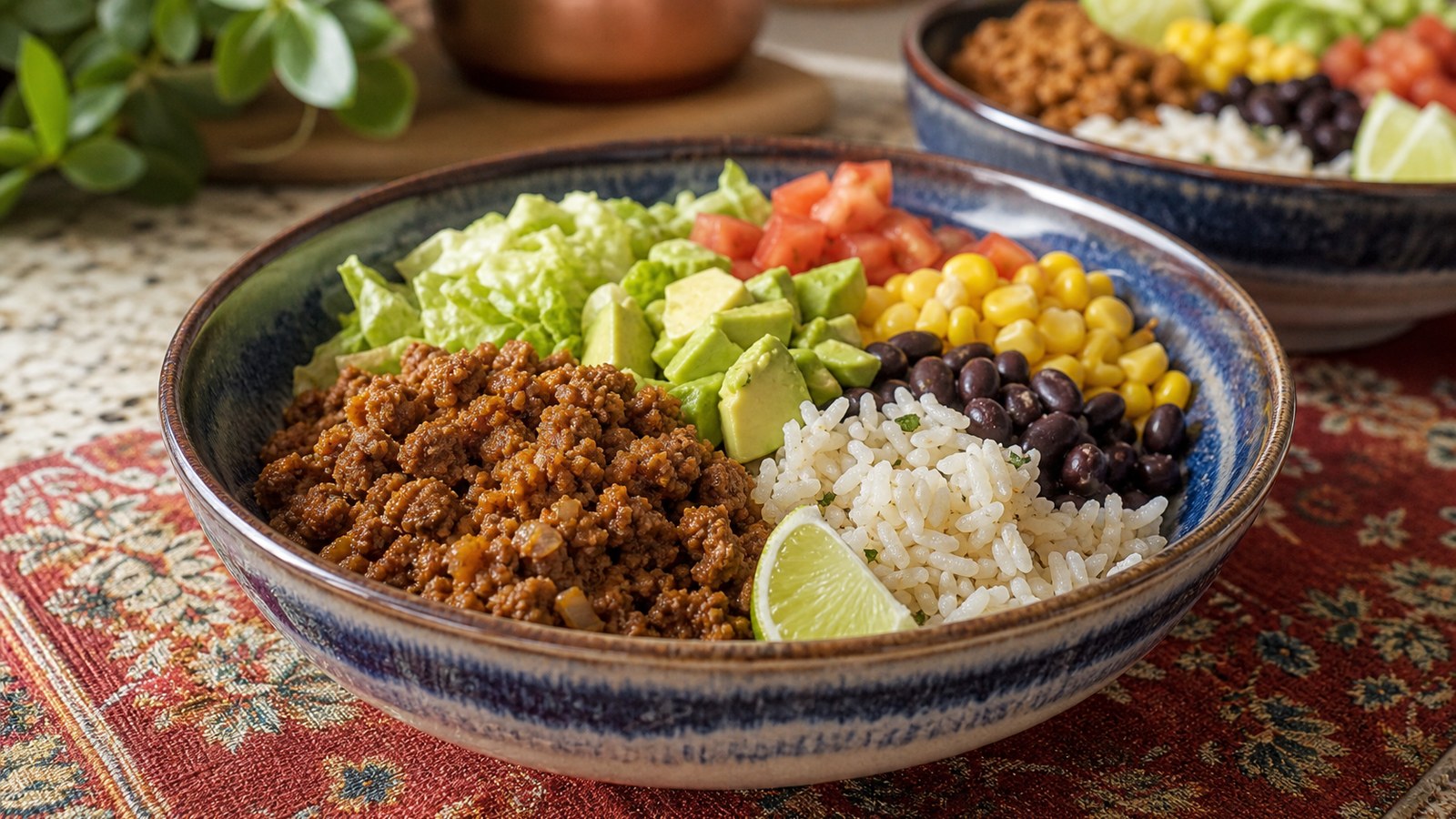 Turkey Taco Meal Prep Bowls finished and ready to serve