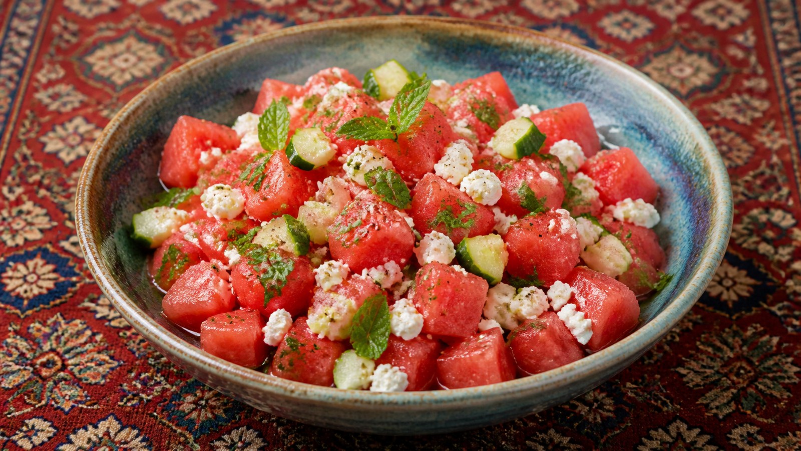 Watermelon Feta Salad finished and ready to serve
