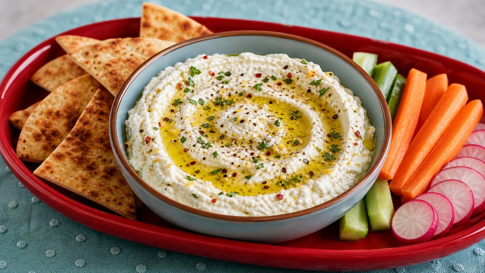 Whipped Feta Dip finished and ready to serve